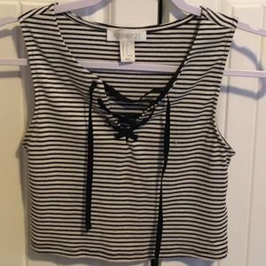 Striped crop lace up top